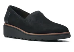 Clarks Black Suede Slip-On Wedge Mule thumbnail 1