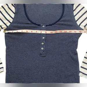J. Crew Navy and White Striped Scoop Neck Ribbed Long Sleeve Henley thumbnail 8