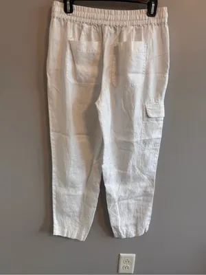 Talbots 100% Linen‎ White Pull On Cargo Ankle Pants Small thumbnail 4