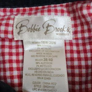 Bobbie Brooks Woman Red White Checked Christmas Mittens Button Front Top 18W 20W thumbnail 5