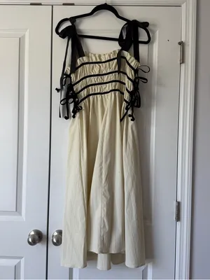 Cream Midi Dress with Black Trim and Tie Straps thumbnail 2