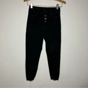 Curvy hi-rise‎ Jeggings crop black button fly distressed size 0 thumbnail 2