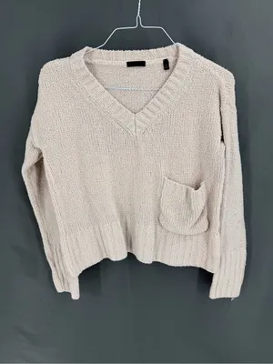ATM Cropped Long Sleeve Slouchy Pocket V-Neck Sweater thumbnail 2