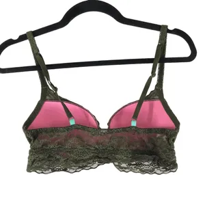 PINK Victorias Secret Lace Bralette Wire Free Olive Green M (A-C) thumbnail 2