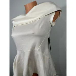 NWT LULUS Large Off Shoulder Short Sleeve Asymmetric Peplum Top White Zip Womens thumbnail 7