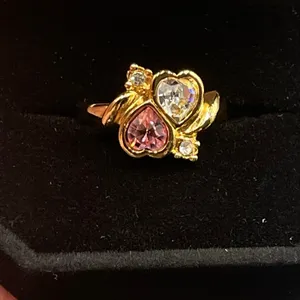 Double Hearts CZ Pink and Clear Rhinestone Ring in Gift Box Size 8 Vtg Avon thumbnail 2
