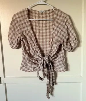 Madewell Beige Check Tie-Front Blouse thumbnail 1