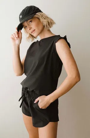 Albion Fit Black Ruffle Sleeve Active Lounge Romper Sz.M thumbnail 1