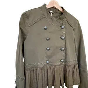 Free People Peplum Military Olive Green Ruffled Hem Double Breasted Jacket XS thumbnail 8