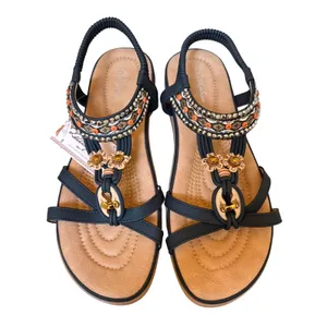 Littleplum Sandals Black Boho Floral‎ Beaded Elastic Slingback Womens 10 (42) thumbnail 3