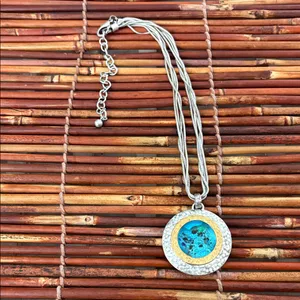 Chico's Silver and Gold Necklace with Blue Pendant 16”-20” thumbnail 3