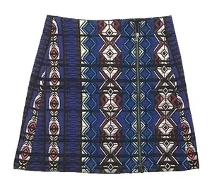 J.Crew Womens Mini Skirt Size 0 Blue Windowpane Geometric Jacquard Zip Aztec thumbnail 1