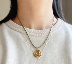 Handmade gold tone stainless steel spiral swirl uzumaki funky boho grunge style necklace🌀 thumbnail 6