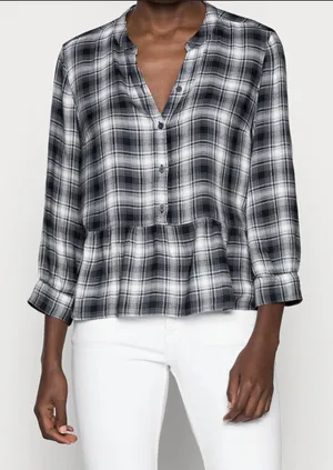 Abercrombie & Fitch Blk/White Plaid Babydoll Top Medium Soft Thin Flannel Peplum thumbnail 3