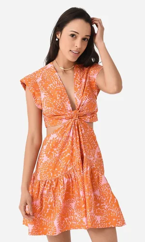 A.L.C. Pink Orange Printed Gathered Cut-Out Women's Lexi Mini Dress Size 6 thumbnail 1
