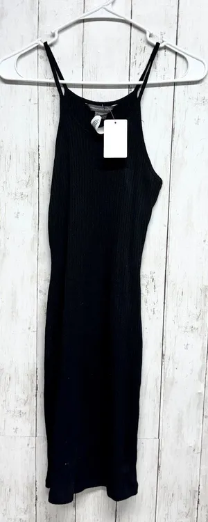 French Connection Dress Women Sz 4 Black Ribbed‎ Sleeveless Spaghetti Strap Midi thumbnail 1