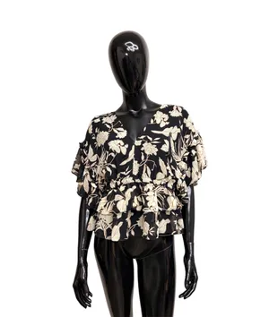 Marc New York Women's Black Floral V-Neck Ruffle Blouse thumbnail 2