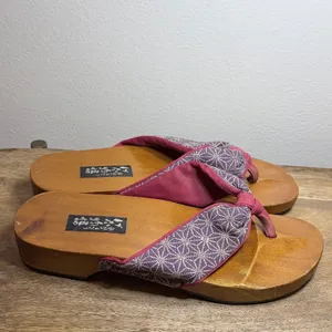 Vintage Japanese Geta Wooden Platform Sandals Purple Asanoha 7 thumbnail 2