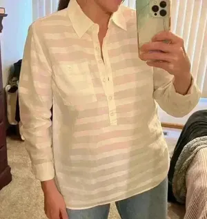 Tommy Hilfiger Boyfriend Fit White On White Button Down Blouse Size Medium thumbnail 9