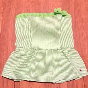 HOLLISTER Y2K Striped Strapless Babydoll Top Ribbon Lime Green and White Large‎ thumbnail 1