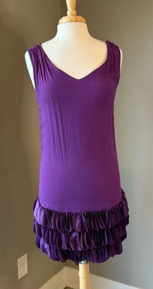 Silvian Heach Purple Knit Mini Dress Tiered Ruffle Hem Medium thumbnail 1