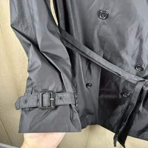 Norma Kamali Double Breasted Trench Coat Womens Size XL Black Belted Rain Dress thumbnail 5