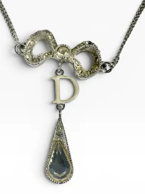 Christian Dior Letter “D” Y-Drop Silver Tone Rhinestone Pendant Necklace thumbnail 1