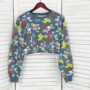 Disney‎ Mickey Mouse And Friends Crop Sweatshirt Gray Multi Medium thumbnail 8
