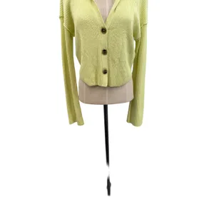 Free People Ella Cropped Cardigan Lime Green Ribbed Button Front Small‎ thumbnail 6