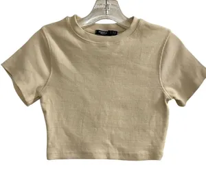Nasty Gal Women's Beige Ribbed Crop Top Size 4 Casual Spring‎ Tee thumbnail 1