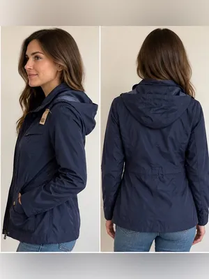 The Limited Womens S Navy Blue Utility Rain Jacket Hooded Lightweight Cargo Coat thumbnail 2