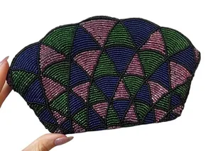 Vintage Beaded Clutch Purse Neiman Marcus‎ Geometric Pattern Evening Bag thumbnail 1