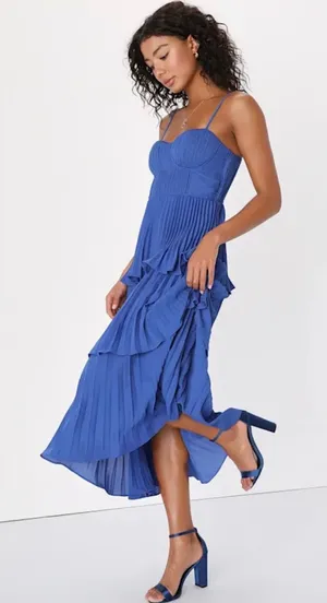 Lulus Cascading Crush Cobalt Blue Tiered Bustier Midi Dress thumbnail 1