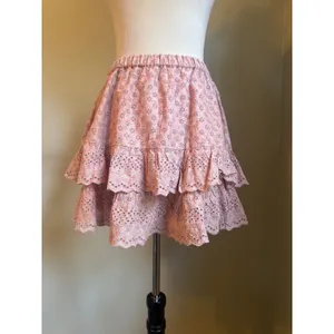 Lucky Brand Pink Floral Eyelet Tiered Mini Skirt Cotton Ruffle Boho Small Y2K co thumbnail 3