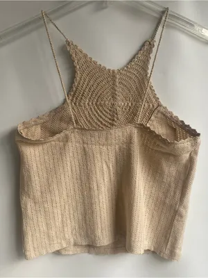 H&M cream woven crochet tank top boho western beach summer small thumbnail 1