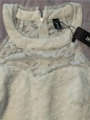 White Lace with Satin Finish Halter Sheath Dress Size M thumbnail 7