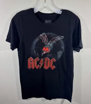 AC/DC Fly on the Wall Tour 1985 Graphic T-Shirt Black Small 100% Cotton Band Tee thumbnail 1