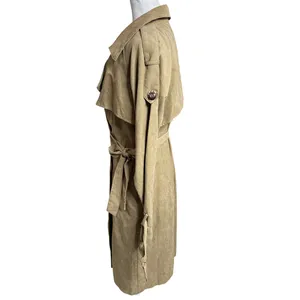 boohoo Tan Faux Suede Trench Coat M NWT Oversized Belted Minimalist thumbnail 5