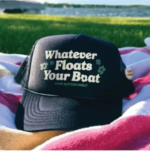 Trucker / SnapBack hat- “whatever floats your boat” - navy and teal thumbnail 2