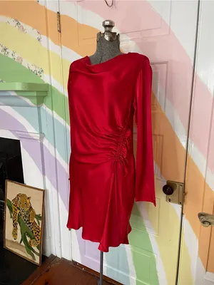 NWT Rails Alessandra Scarlet Red Satin Cowl Neck Ruched Mini Dress Sz M🧡🎀 thumbnail 4