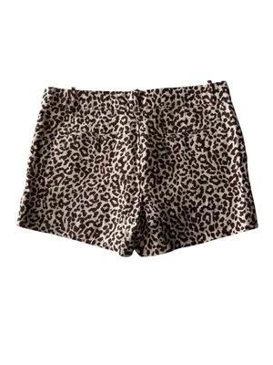 J. Crew women's 6 brown and beige leopard print linen shorts zip fly and hook thumbnail 2