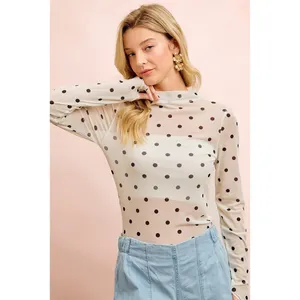 BiBi High Neck Line Polka Dots Mesh Top With Thumb Open - XLarge thumbnail 14
