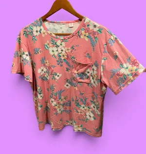 Cute vintage 90s floral USA tropical floral pocket t-shirt broken in twee thumbnail 1