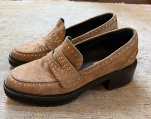 Caverley Studded Loafers Womens 7.5 Tan Suede Lug Sole Block Heel Platform Shoes thumbnail 1
