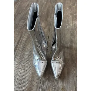 Shiny Silver Ankle boots Size 37 US 7 costume club high heels stiletto party thumbnail 6