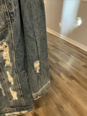 Cello Light Blue Distressed shredded Oversized Jean Jacket thumbnail 5