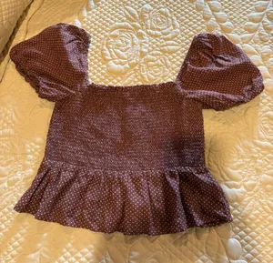 J.Crew Squareneck Smocked Cotton Voile Top Sable/white women’s M thumbnail 1