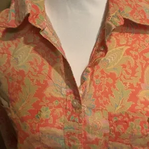 Lauren Ralph Lauren Orange Floral Long Roll Tab Sleeve Pockets Blouse‎ Large thumbnail 4
