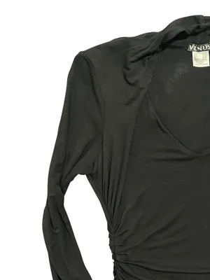 VENUS Black Long Sleeve‎ Ruched Midi Dress thumbnail 3