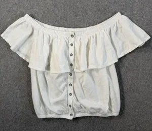 WE THE FREE Free People Women's Small Off Shoulder Ruffle Button Front Top Ivory thumbnail 1